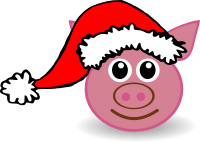 Funny piggy face with Santa Claus hat