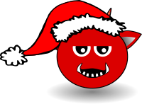 Little Red Devil Head Cartoon with Santa Claus hat