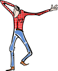 Man with red shirt and blue pants