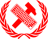 workers unite - hammer and keyboard in laurel wreath