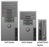 Three types of computer cases, set up
