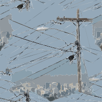 power lines city skyline (oakland)