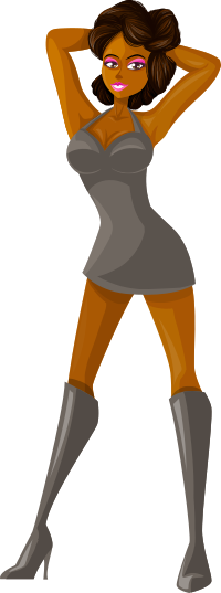 Young lady 2 (brown hair, dark skin, plain dress #1)