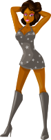 Young lady 2 (brown hair, dark skin, starry dress #1)