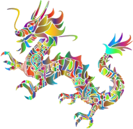 Polyprismatic Tribal Asian Dragon Silhouette No Background