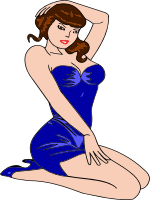 Woman kneeling (light skin, blue dress, brown hair)