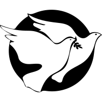 Two white doves with olive branch silhouette