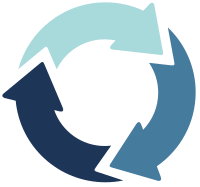 Cycle of 3 blue arrows in different shades 