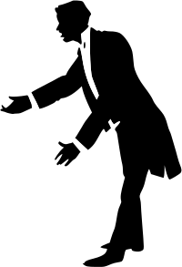 Man explaining or introducing formal black white 