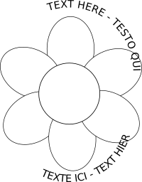 Flower six petals black outline with upper and lower text