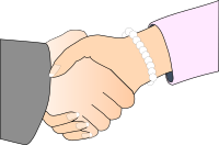 Handshake with Black Outline (white man and woman, freshwater pearl bracelet)