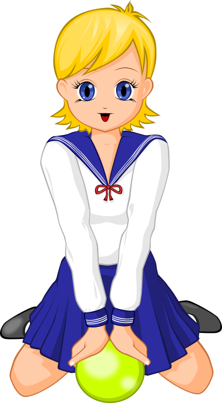 Anime schoolgirl with green ball