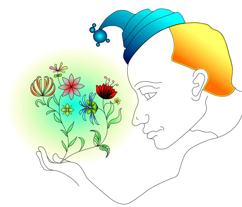 man with glowing flowers in his hand