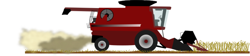 Combine harvest in field