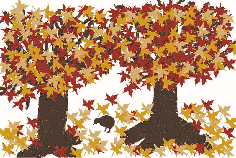 Autumn Trees with a Bird