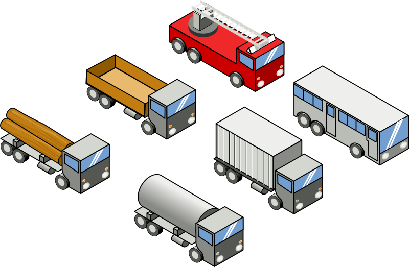 Six isometric vehicles