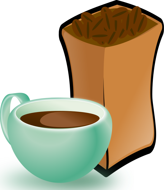 Cup of Coffee with Sack of Coffee Beans