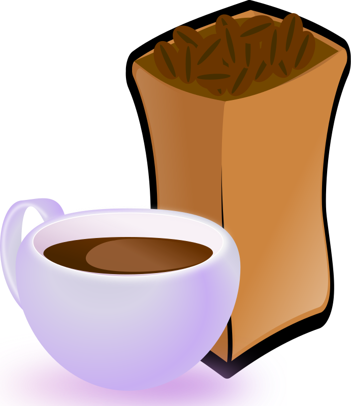 Cup of Coffee with Sack of Coffee Beans