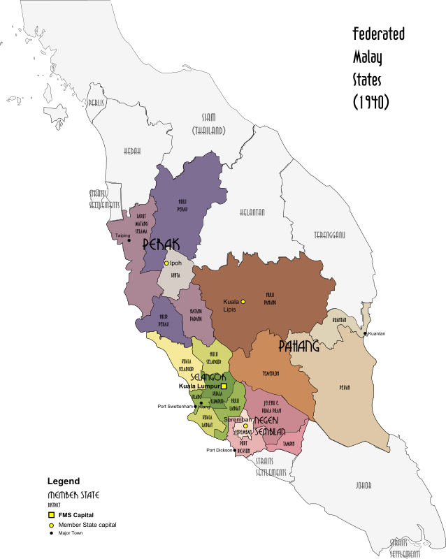 Map of the Federated Malay States, 1940