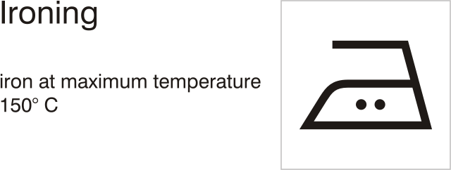 Care symbols, ironing: iron maximum 150° C
