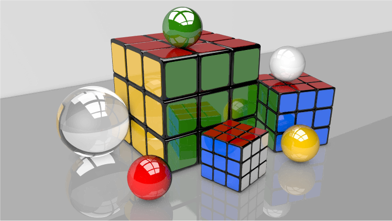 3D Rendered Puzzle Cubes And Spheres