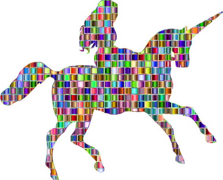 Chromatic Mosaic Woman Riding Unicorn