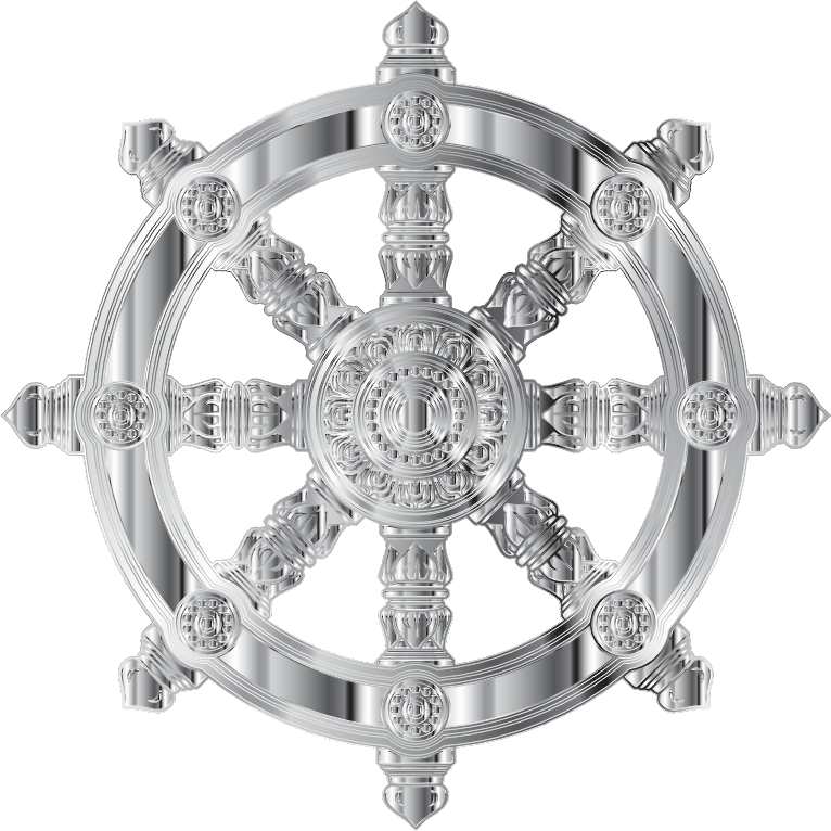 Chrome Ornate Dharma Wheel Variation 2