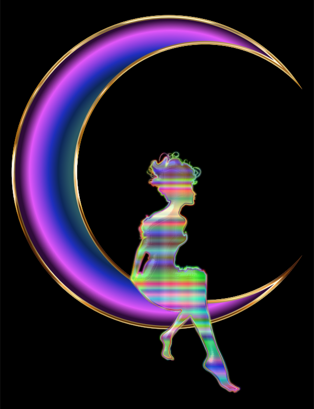 Chromatic Fairy Sitting On Crescent Moon Enhanced