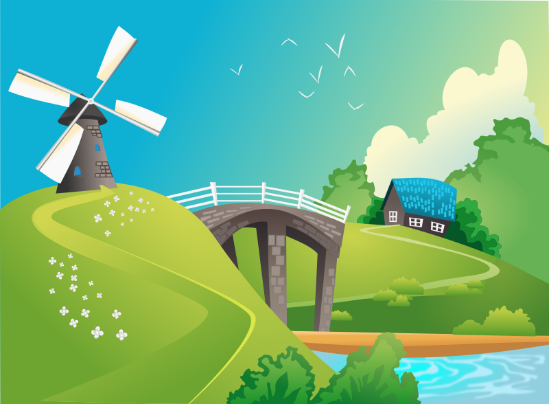 windmill landscape square borders