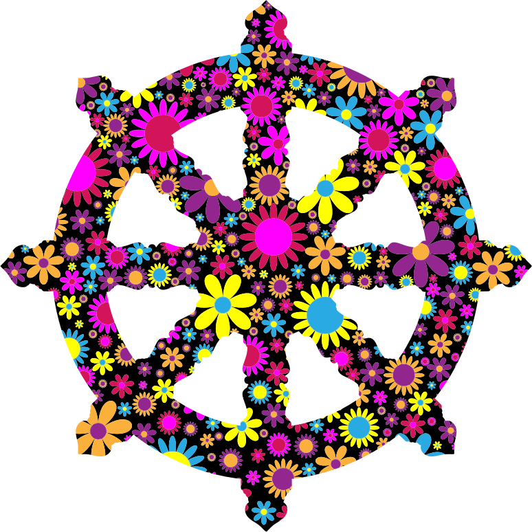 Floral Ornate Dharma Wheel Silhouette