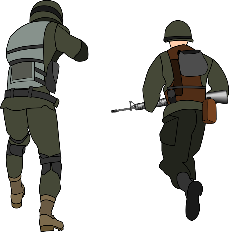 Soldiers charging (rear view)