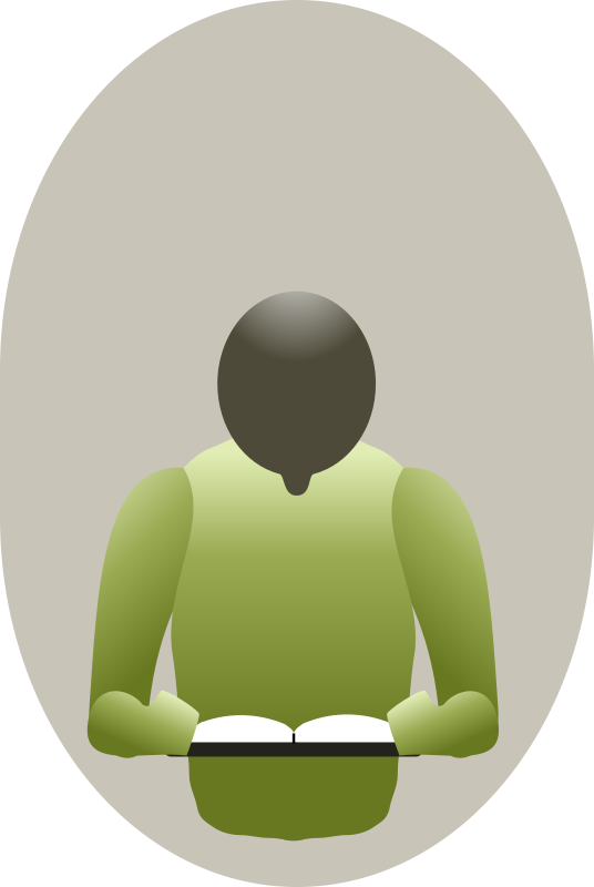 green person reading