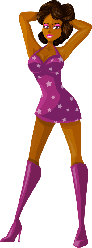 Young lady 2 (brown hair, dark skin, starry dress #2)