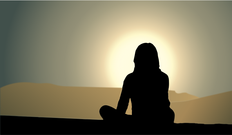 Woman Sitting Sunset Silhouette