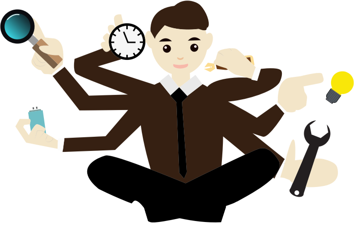 Multitasking Cartoon Man