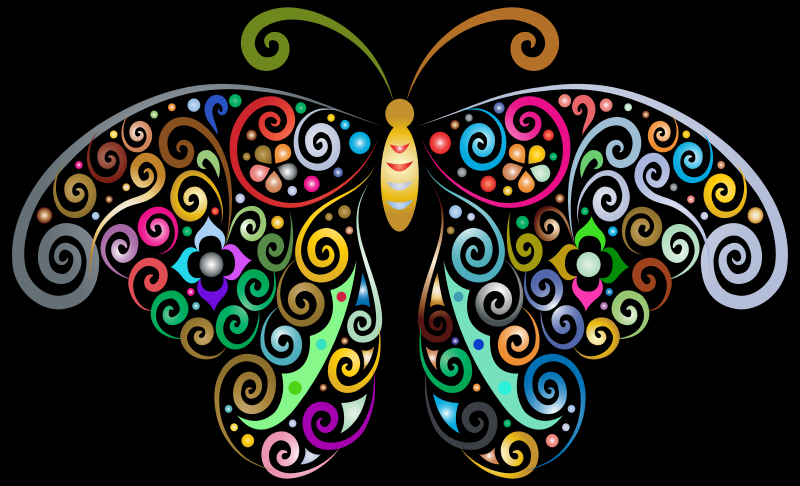 Prismatic Floral Flourish Butterfly Silhouette