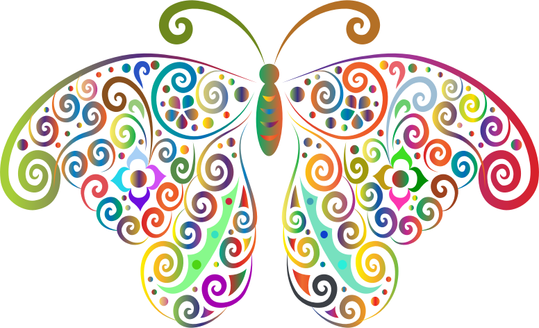 Prismatic Floral Flourish Butterfly Silhouette 2 No Background