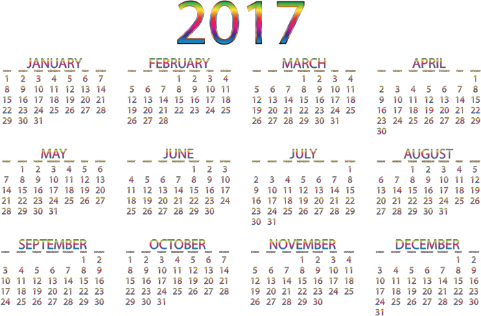 2017 Calendar Chromatic No Background