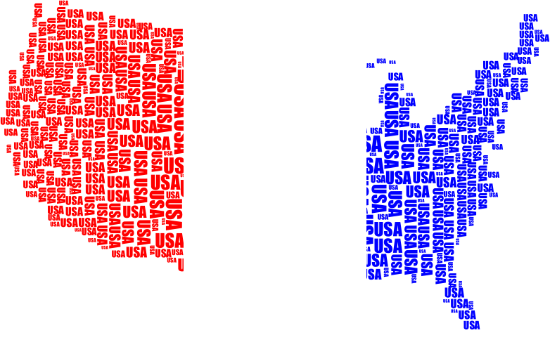 USA Word Cloud Red White Blue No Background