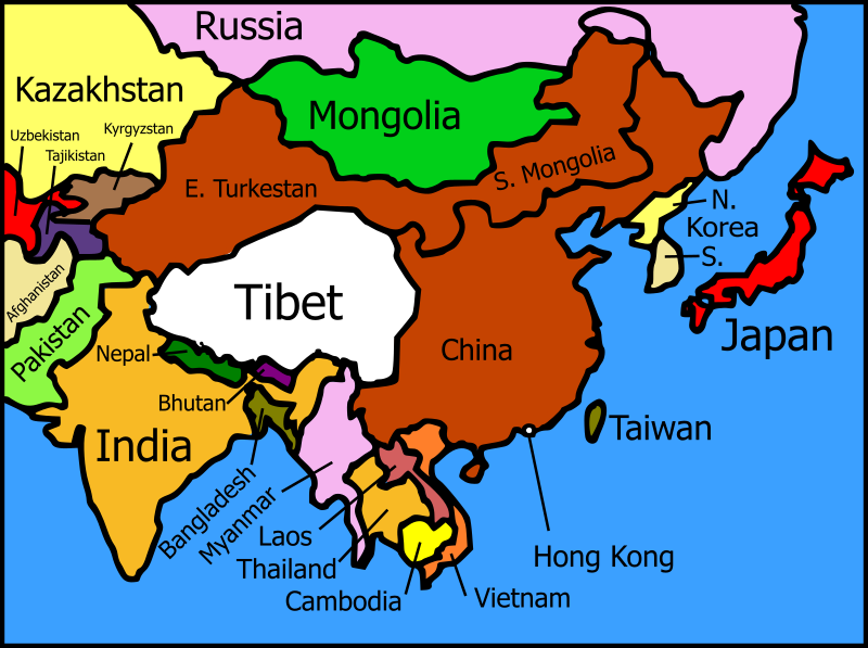 Tibet and its neighbors map