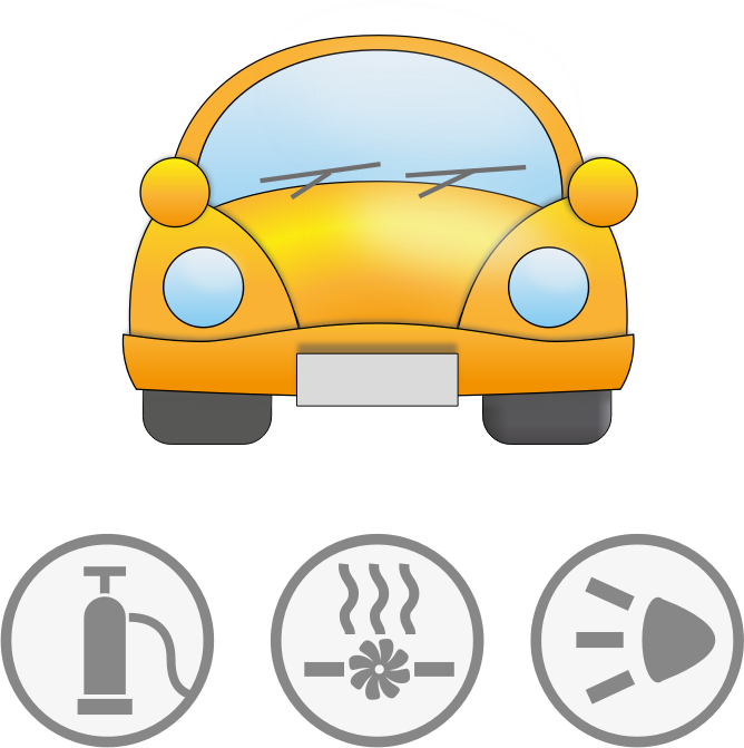Yellow car with symbolic signs for safety