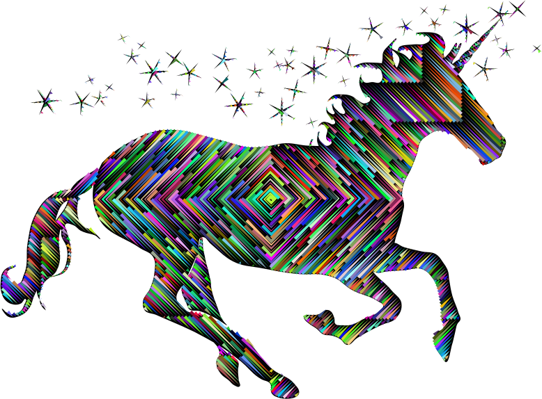 Prismatic Magical Unicorn Silhouette Concentric With Background