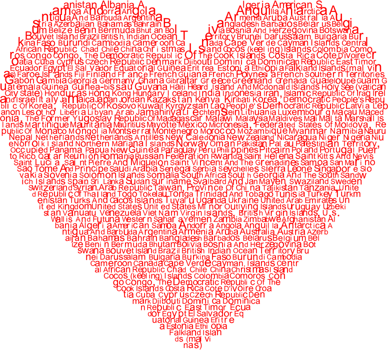 World Countries Heart Typography
