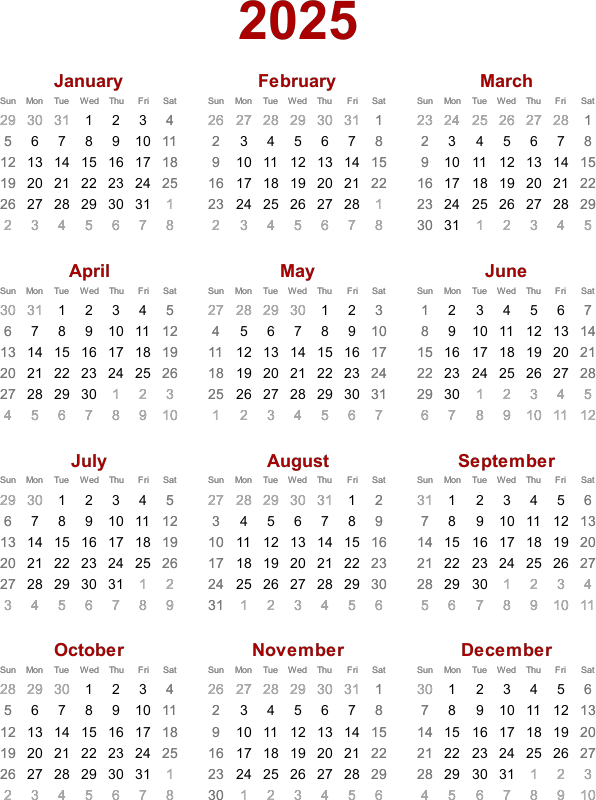 2025 calendar