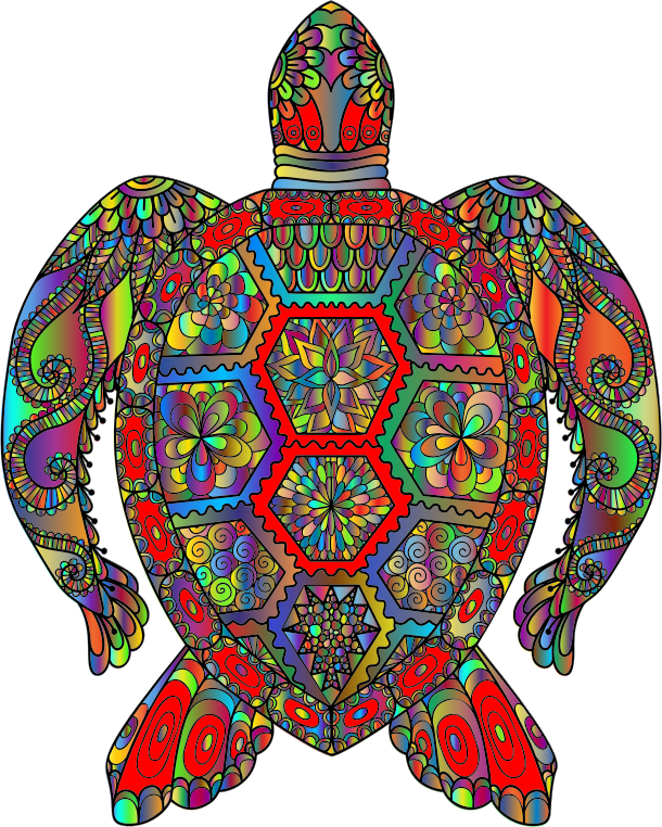 Floral Sea Turtle Line Art Prismatic 2