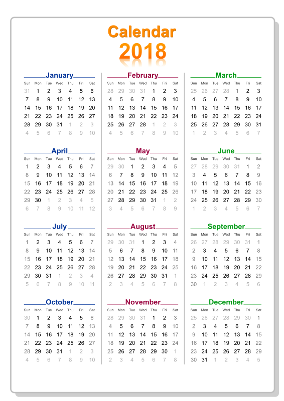 calendar 2018 colorful with border