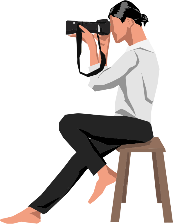 Woman Photographer On Stool
