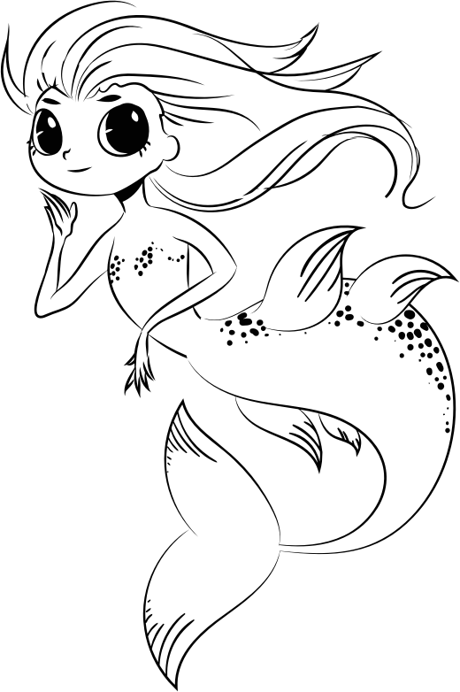 Large Eyed Mermaid Line Art