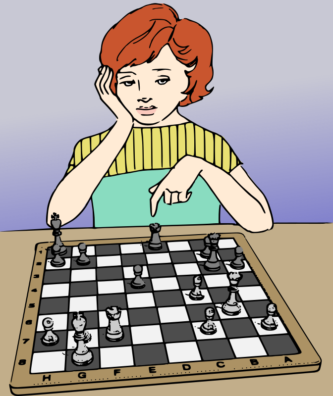 Girl Playing Chess - Colour