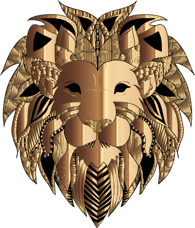 Decorative Lion Head Line Art By Alexas_Fotos Gold 2